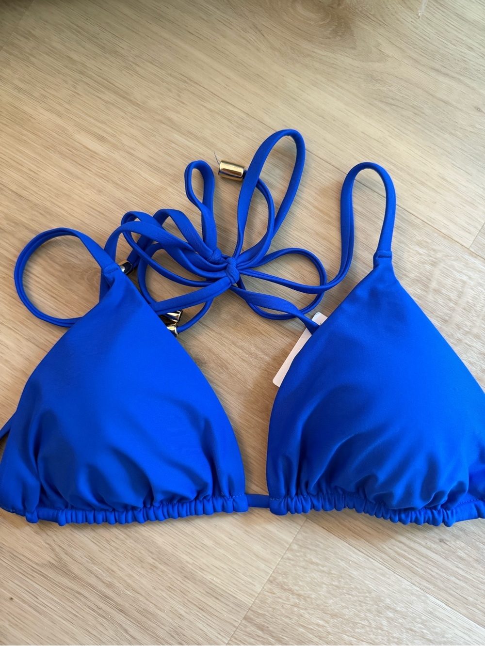 Quince Italian Tie Bikini Top  Adjustable Bikini Electric Blue Sz S new